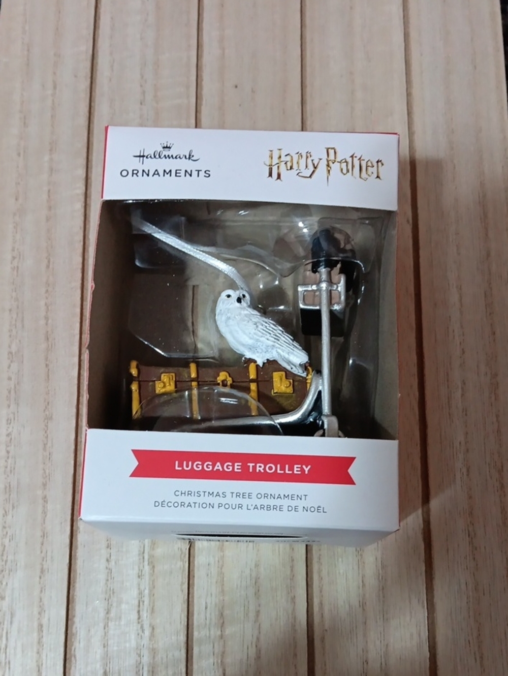 Hallmark Harry Potter White Owl on Silver Luggage Trolley Ornament